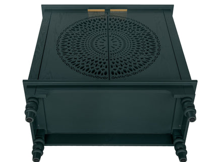 Hollow Carved 2 Door Accent Cabinet With Adjustable Shelf, Sideboard Buffet For Entryway, Living Room Or Bedroom - Blackish Green