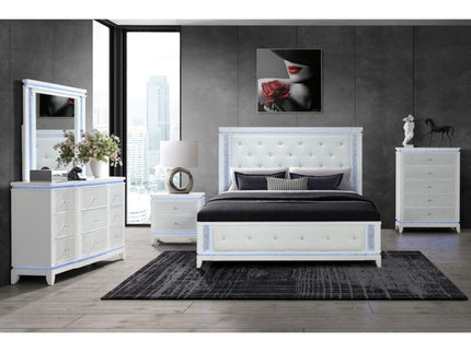 Adalid - Nightstand With Glittered Drawer Front And LED Lighting - White