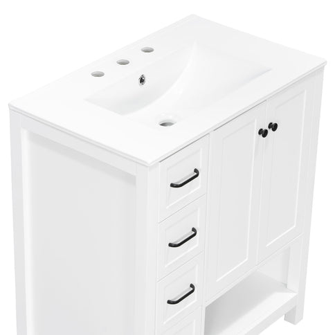 Bathroom Vanity With Sink Top, Bathroom Vanity Cabinet With 2 Doors And 2 Drawers, Open Shelf