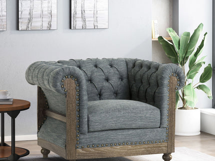 Fabric Upholstered Club Chair With Scrolled Tuxedo Arms