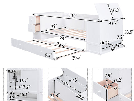 Daybed With Storage Arms, Trundle And Charging Station