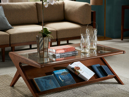 Coffee Table With Tempered Glass Top - Walnut