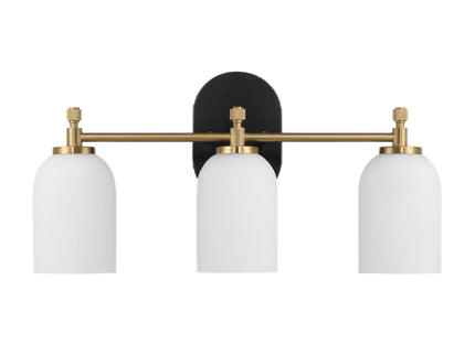 Meadows - 3 Lights Vanity Brush Bathroom Wall Light For Bathroom Over Mirror - Black / Gold / White