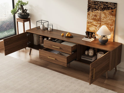 70" TV Stand With Storage Drawers And Cabinets For TVs Up To 80" - Walnut