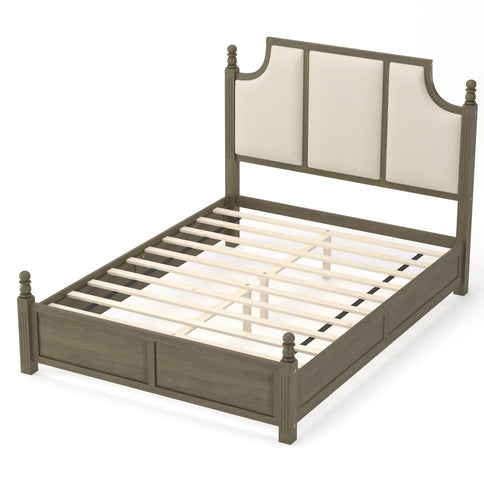 Farmhouse Platform Bed Frame & Tall Upholstered Headboard