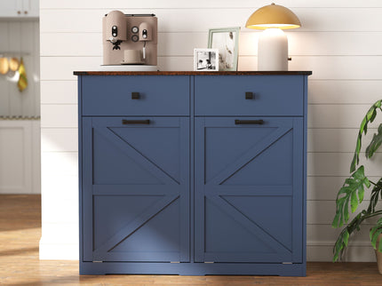 Double Tilt Out Trash Cabinet With Hideaway Drawer And Barn Door Style