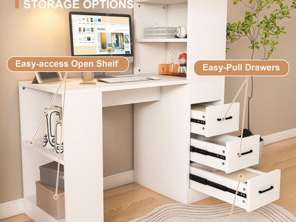 Computer Desk With 4 In 1 Socket & 3 Drawers, 4 Tier Shelves