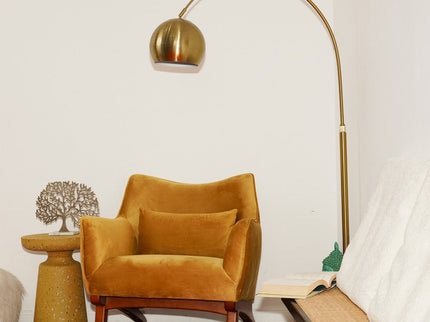 Oasis - Long Arm Gold Adjustable Floor Lamp With Round Marble Base - Gold / White Marble