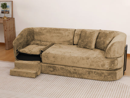 3 Seater Sofa With Built In Pet Bed Nook, Curved Design And 2 Throw Pillows