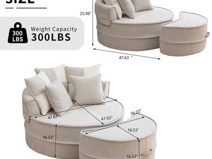 Modern Oversized Round Barrel Accent Chair With Ottoman
