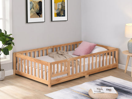 Solid Floor Bed With Door And Fence For Children