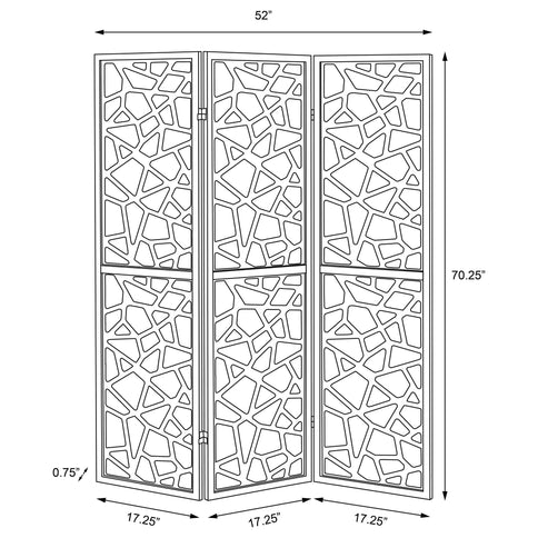 3 Panel Folding Screen With Mosaic Cutout Design - Black