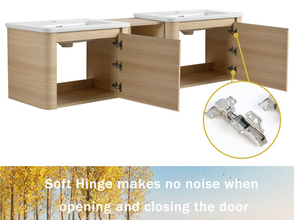 Wall Mounted Bathroom Vanity With Sink And Storage Shelves, Soft Close Doors