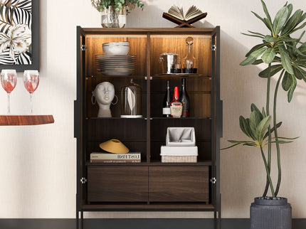 Modern Minimalist Style LED Curio Cabinet With Tempered Glass Door, Metal Legs