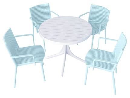 4 Modern Stackable Plastic Armchair Matched With Round Table