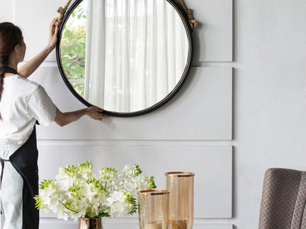 Handsome Cleveland Mirror With Rope Strap Contemporary Design Circle Mirror With Round Metal Frame For Wall Decor