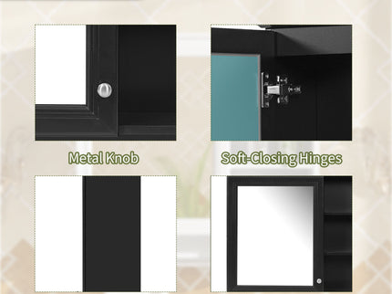 Wall Mount 2 In 1 Mirror Cabinet With Adjustable Shelf, Soft-Closing Hinges