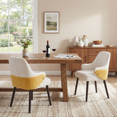 Indoor Dining Chair (Set of 2) With Sturdy Frame - Beige / Yellow