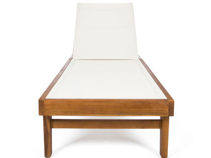 Outdoor Chaise Lounge With Acacia Wood Frame - White / Teak