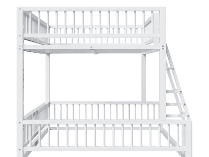 Bunk Bed Frame With Ladder And Safety Guardrails