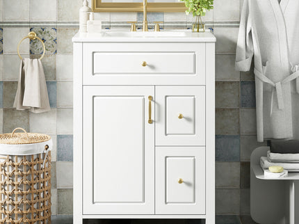 Elegant Bathroom Vanity With Ceramic Sink, Soft Close Doors And Drawers, Double Storage Racks