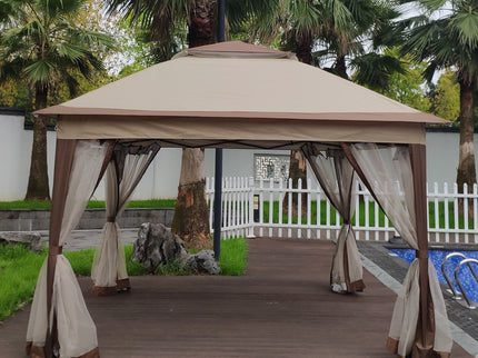Outdoor Pop Up Gazebo Canopy With 2 Tier Soft Top And Removable Zipper Netting