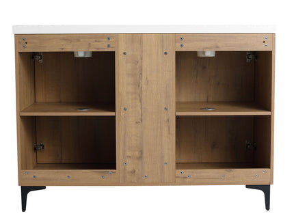 Elegant 48" Freestanding Bathroom Vanity With Double Resin Sink And Storage Rack Soft Close Doors - Imitative Oak