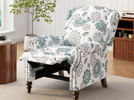 Push Back Recliner Chair Upholstered Recliner Armchair With Classic Wing Back And Solid Gourd-Shaped Legs