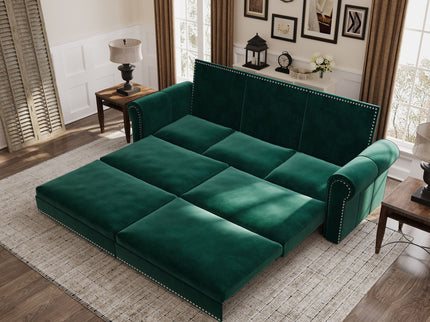 3 In 1 Convertible Sleeper Sofa With Nailhead Trim & Rolled Arm
