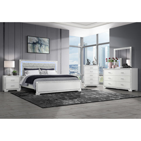 Soulmarie - Bed With LED Lighting And Padded Headboard