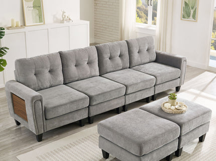Modular Sectional Sofa With Movable Ottomans, USB Ports & Side Tables