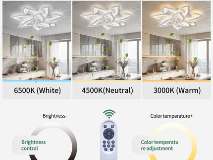 32" Flower Ceiling Fan With LED Dimmable Light, Low Profile Flush Mount Fan With Remote Control, 6 Speeds