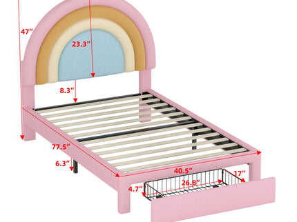 Upholstered Rainbow Design Bed, Princess Platform Bed With Storage Drawer