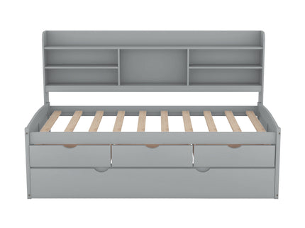 Captain Bed With Built In Bookshelves, 3 Storage Drawers, And Trundle