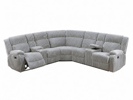 Sectional Sofa Set With Console Cup Holders, 3 Piece Reclining Living Room Couch - Gray Ash