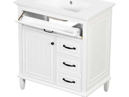 Bathroom Vanity With Sink Top, Flip Drawers, Adjustable Shelf