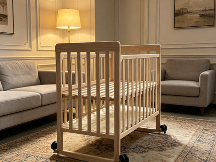 Portable Mini Baby Crib 5 In 1 Convertible With Foldable Storage - Natural Wood