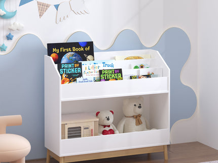 Bookcase Organizer With Storage, 3 Tier Toddler Book Display Shelf For Playroom - White