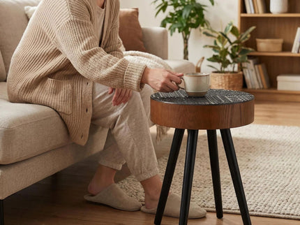 Round Coffee Table With Carved Top For Living Room