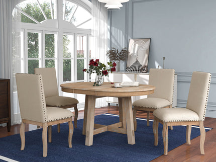 Round Extendable Dining Table Set With 4 Upholstered Chairs