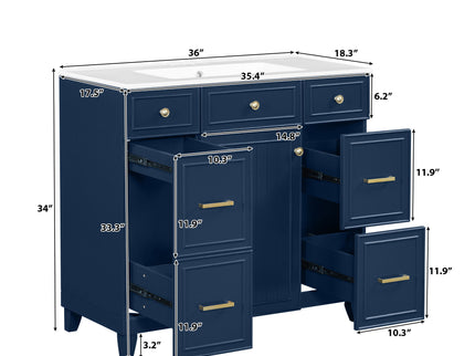 Bathroom Vanity With Ceramic Sink, Soft Close Doors, Adjustable Shelves