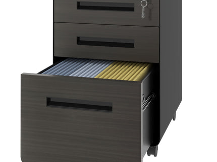 3-Drawer Mobile File Cabinet With Lock, On Casters, Holds A4/Letter Files