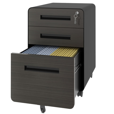 3-Drawer Mobile File Cabinet With Lock, On Casters, Holds A4/Letter Files