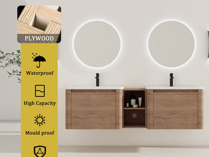 Wall Mounted Bathroom Vanity With Sink And Storage Shelves, Soft Close Doors