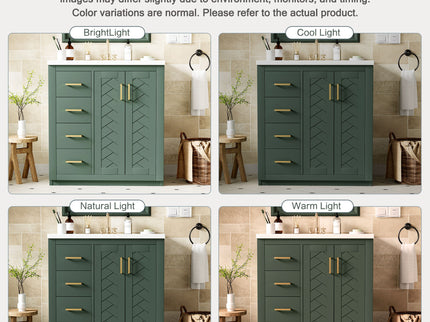 Ceramic Sink Combo, Freestanding Vanity Set With 3 Drawers & Soft Closing Doors