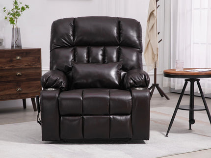 Lift Chair With Heat & Massage, 2 Pockets, 2 Cup Holders, Dual Remote - Wine Red