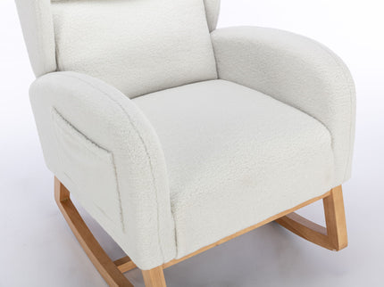 Teddy Fabric Rocking Chair With Packet Wood Legs - Ivory