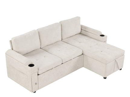 Convertible L Shaped Sofa Couch With Storage, Cup Holders, USB Ports