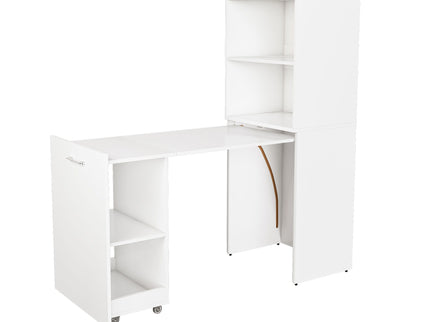 Stretchable Office Desk With Storage Shelves And Mobile Wheels