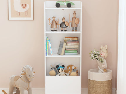 4 Tier Bookcase, Book Display With Safety Restraint, Storage Cabinet For Playroom - White